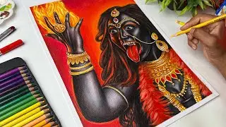 How to Draw Angry Kali Mata Drawing, Kali Mata Drawing With Colour Pencil, Step by Step Tutorial