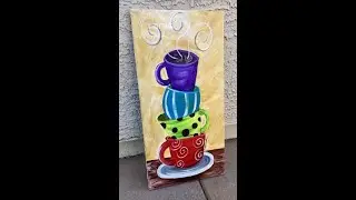 Stacked Coffee Cups Acrylic Painting Tutorial For Beginners