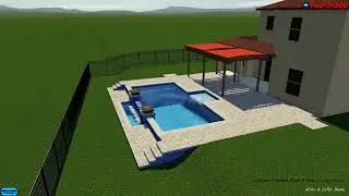 Geometric Pool w/ Sunshelf, 2 Fire Bowls