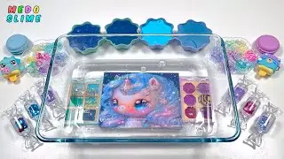 Blue and Purple SLIME! Mixing cute things into clear slime! Makeup destruction! ASMR