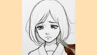 Easy Anime Girl Drawing | Step by Step Sketch Tutorial for Beginners | sad Anime girl
