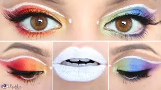 How To Apply A Rainbow Cut Crease Eyeshadow & White Shimmer Lipstick Tutorial || EyedolizeMakeup
