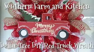Red Truck Christmas Wreath/ Dollar Tree Crafts/ DIY Christmas/ Southern Farm and Kitchen