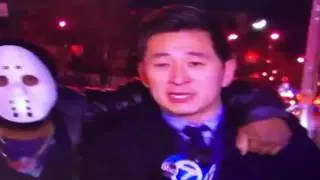 Local New York City reporter shoved by masked man while on air
