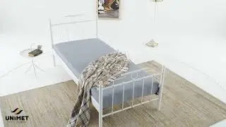 Hatkus Tek Kişilik Beyaz Metal Karyola / Hatkus White Single Metal Bed Frame