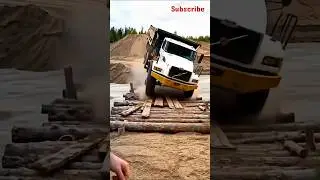 Truk Oleng Dump Truck Muat Pasir Jatuh di Jembatan Rapuh !! #trukoleng #dumptruck #truck