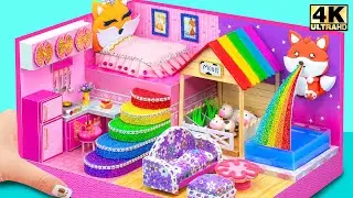 Make Pink Miniature Fox House with 4 Amazing Rooms from Cardboard for Two ❤️ DIY Miniature House
