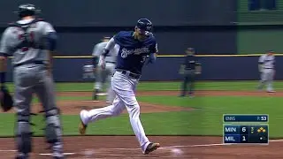 MIN@MIL: Aguilar takes ball four to plate Arcia