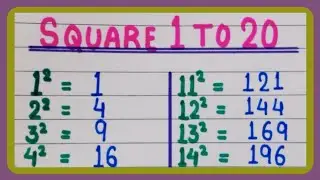 Square 1 To 20 | Learn Square 1 To 20 | 1 Se 20 Tak Square