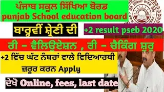 Pseb +2 result 2020 । Punjab school education board । Pseb 2020। 12th result । +2 re- checking