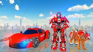 Red Robot US Police Wild Tiger Sport Car Truck Airplane Transport | Android iOS Gameplay