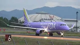 離陸時のエンジンの爆音…なんか元気がもらえます…ランウエイ36から空へ…FDA 6号機　エンブライエル175　　標高657m 松本空港はなぜ「日本一離着陸が難しい」…山に囲まれた信州まつもと空港…