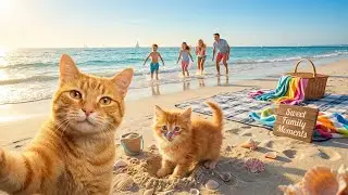 Mama Cat & Kitten&rsquo;s Beach Day with Makeup, Seashells & Sweet Family Moments 🌸🐾🌊