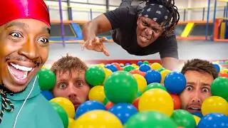 SIDEMEN FORFEIT HIDE & SEEK IN WORLD'S BIGGEST TRAMPOLINE PARK (AMERICAN REACTS)