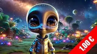 Curious HD Cartoon Alien in Glowing Jungle under Starry Sky Stock Footage