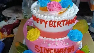 2step color combination cake butter scotch cake recipe new design idea #cake #longvideo #viral 