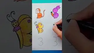 Turn number 3 into animals🐵🐰🦋#shorts #creativeart #art #satisfying