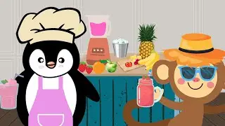 Smoothie Song | Learn Fruits | Penguins in the Kitchen🥤🍓🍌🟠🍏🍍🐧🐵
