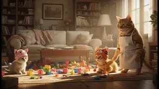 Mama Cat Trims Fur On House Cleaning as Ginger & Grey Kitten Go Wild 😹🏠