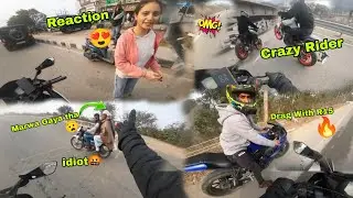 Sunday Ride gone Crazy🔥 Cute girl Reaction 😍 Drag with R15 🔥Trying wheelie On my Blackpearl#ktmrc200