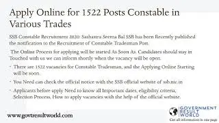 SSB Constable Recruitment 2020: Apply Online for 1522 Posts Constable in Various Trades