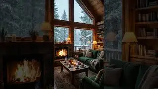 Cozy Winter Cabin ❄️ Snowfall Outside & Looping Jazz  Relaxing Fireplace Ambience #jazz #lofimusic
