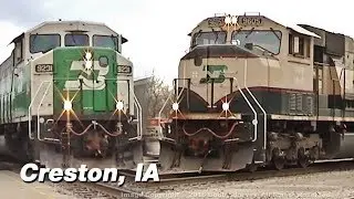 Burlington Northern EMD Locomotives Dominate Action in Creston, IA 2/2/06