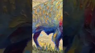 Yellowstone National Park Painting with Old Faithful Geyser and Buffalo / Bison