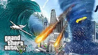 HUGE TORNADO TSUNAMI AND METEORS DESTROY LOS SANTOS - GTA 5 REAL LIFE MOD SAVING FRANKLIN & TREVOR
