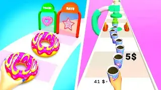 Donut Stack 3D: Run Race |  Coffee Cup Stack Rush Game 3D | All Levels 1-5 Gameplay | Top Videos