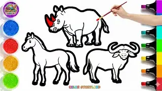 How To Draw AMAZING a Rhino, a Horse and a Buffalo | Easy Step By Step Tutorial #5