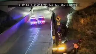 STREAMING: Car veers off road, up side of bridge embankment on westbound I-80 on-ramp