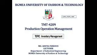 Production Planning & Control | Topic : Inventory Management | Lecture: 01