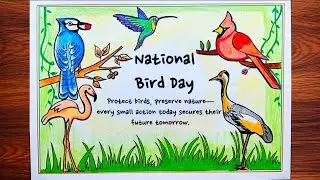 National Bird Day Drawing|Save Birds drawing|Protect Birds Poster Drawing|How to Draw Birds
