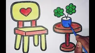 How to draw chair, table, flower pot | easy drawing step by step | #viral #drawing #art #painting