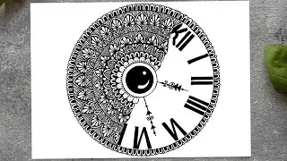 🕰️ Mandala Clock Drawing | Easy Step by Step Zentangle & Roman Numeral Art for Beginners