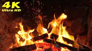 🔥 Fireplace Video for Sleep. Cozy winter cabin camping. Peaceful Winter Fireplace Ambience 4K