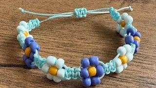 PULSERAS DE HILO CON NUDO PLANO y FLORES 🌼💙