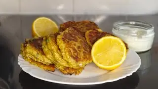 Delicious vegetarian zucchini fritters with Feta | easy full recipe, background noise