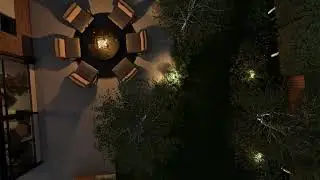 Garden Design. Flyover / Walk through. Modern, contemporary garden set in the evening