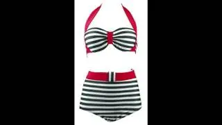 Cocoship BlackStripe Vintage High Waisted Bikini Swimsuits XXL FBA