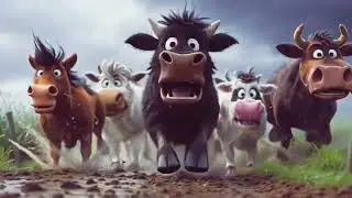  Farm Animals Running Stampede Funny | Horse Buffalo Cow Funny Cartoon Stampede #animatedcartoon 