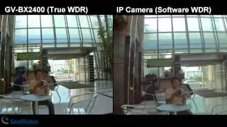 GeoVision GV-BX2400's true WDR excels IP camera with software WDR, without WDR, or with BLC on