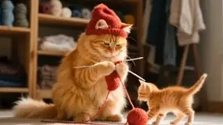 ✨ Mama Cat Trims Fur to Make a Tiny Tiger Hat for Her Kitten | Heartwarming Farm Tale 🐱🧶🐯