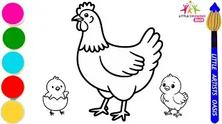 How to Draw a Mother Hen and Baby Chicks | Learn To Draw a Hen with Baby Chicks