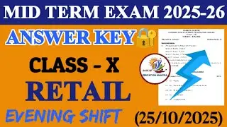 Class 10 Retail Mid term answer key Evening shift 2025-26 | Retail answer key mid term evening shift