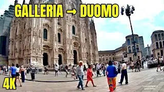 Milan Galleria to Duomo &mdash; Full City Centre Walking Tour in 4K