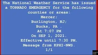 TORNADO EMERGENCY FOR MERCER, BURLINGTON & BUCKS COUNTIES (Audio credit To PP) September 1, 2021
