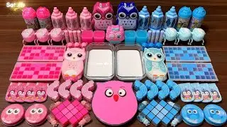 Slime Mixing Random Things into Glossy: Pink vs Blue Owl ASMR 1679