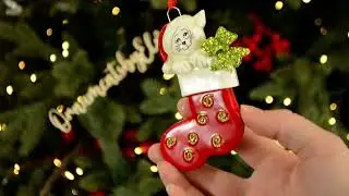 Ornaments by Elves: Personalized White Cat Christmas Stocking Christmas Ornament OBE-rm951